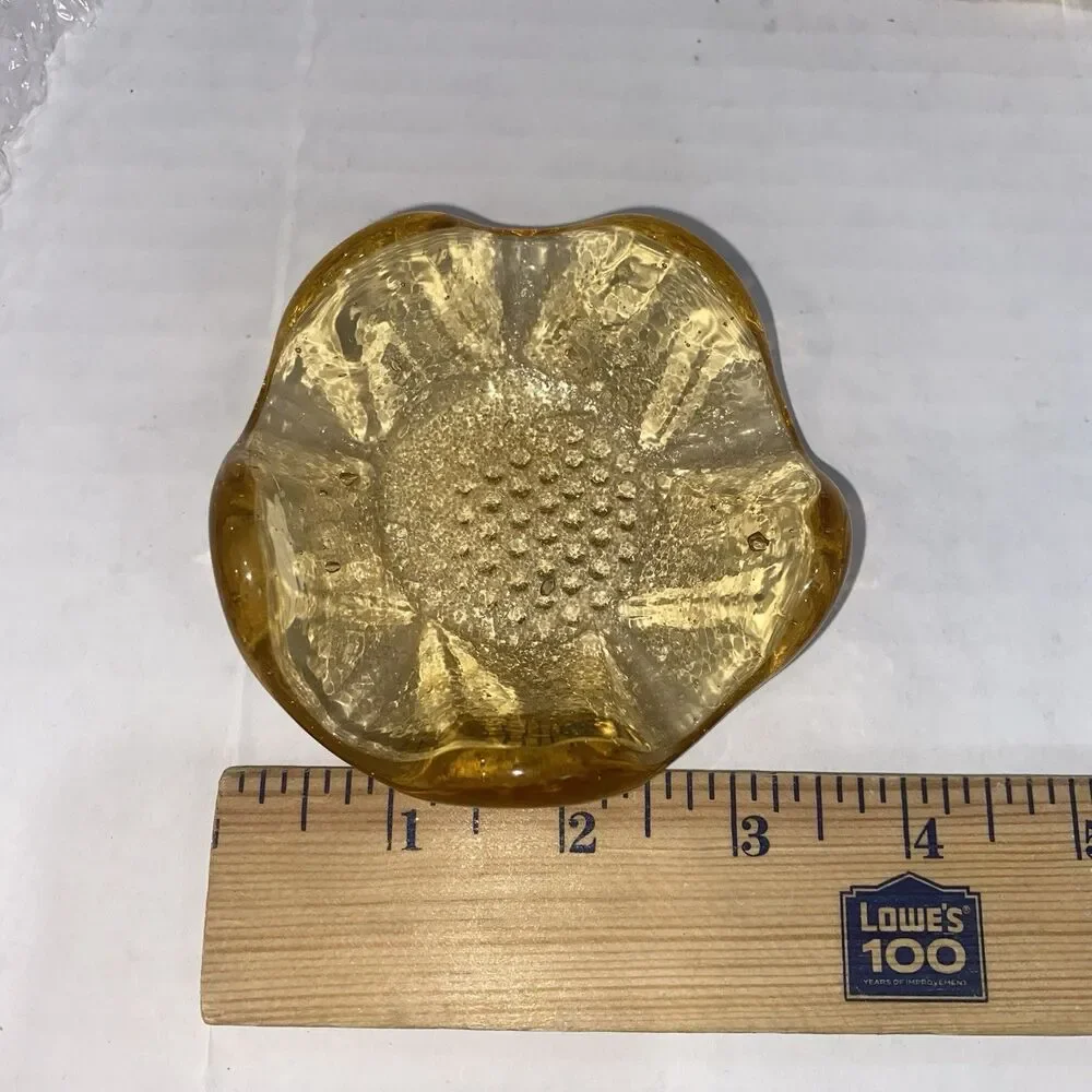 Set 3 Vtg Mid Century Golden Amber 5 Petal Lotus Bowls Nesting Textured MCM